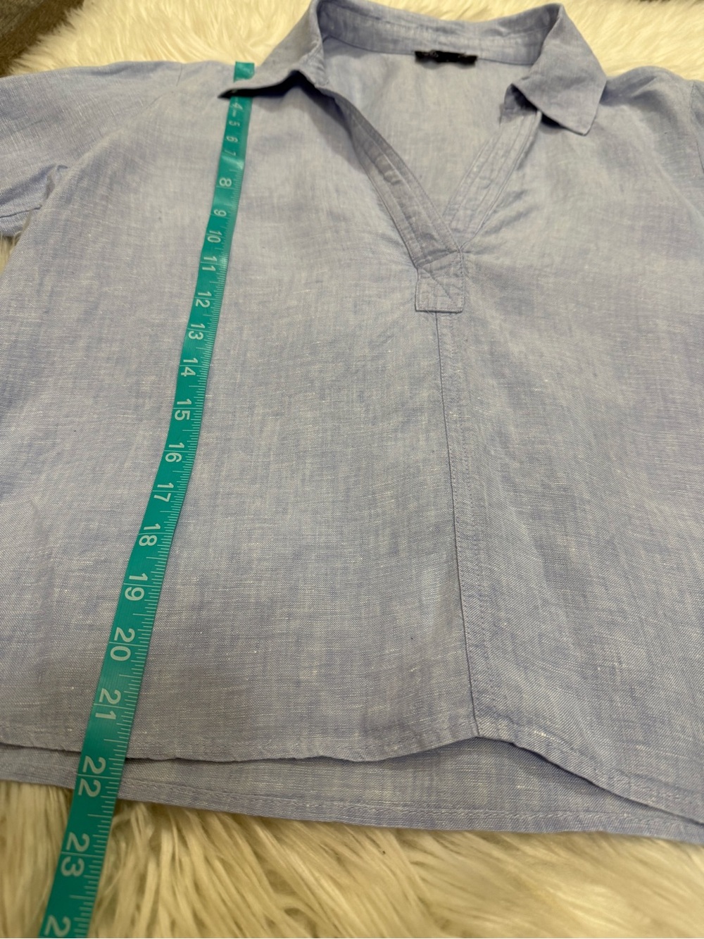 J.Crew popover blue coastal bungalow solid color 100% linen BY694 medium - Picture 8 of 10